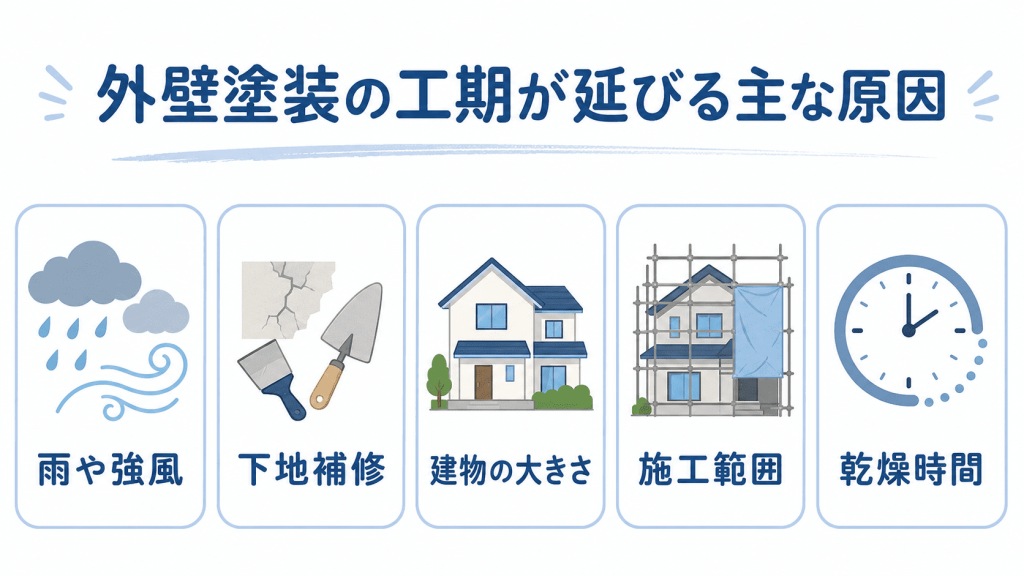 外壁塗装の工期が伸びる原因
