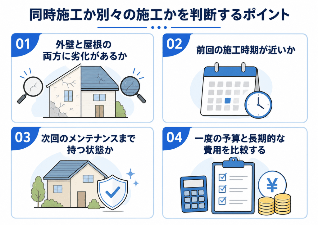外壁塗装と屋根塗装を同時にするか別々にするかのポイント