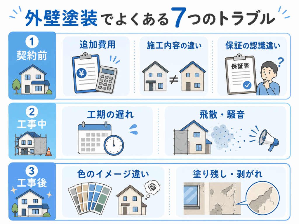 外壁塗装でよくあるトラブル7選